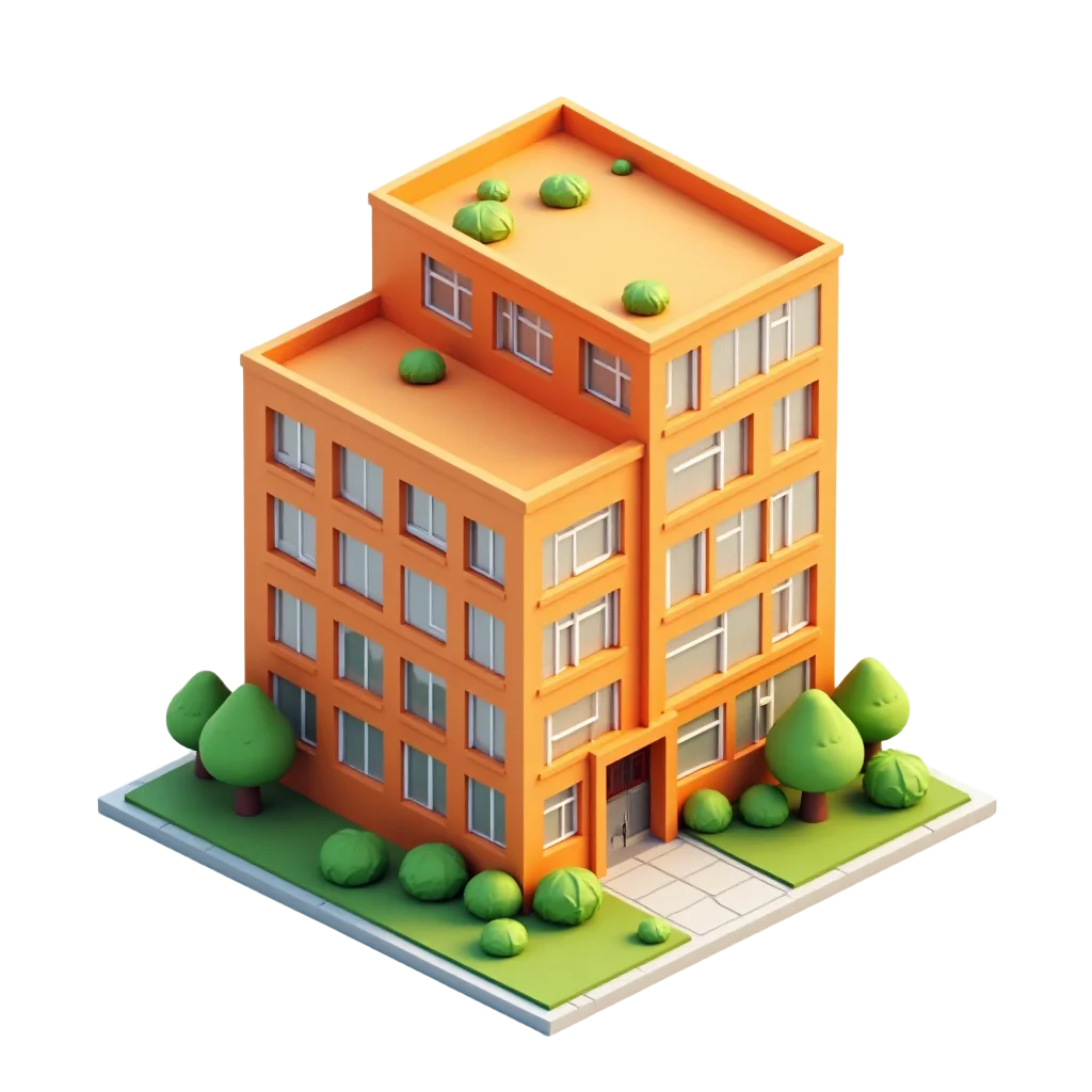 Orange Apartment Building with Greenery